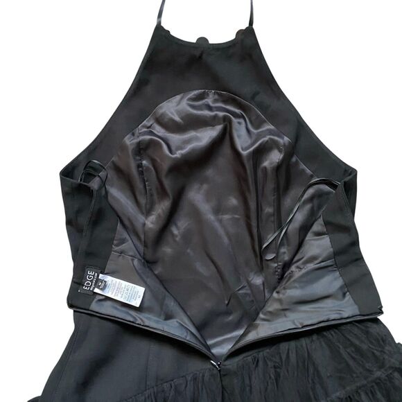 Edge Tulle Black Dress M Halter Neck Open Back Balletcore Fairy Whimsygoth Sexy - Picture 6 of 12
